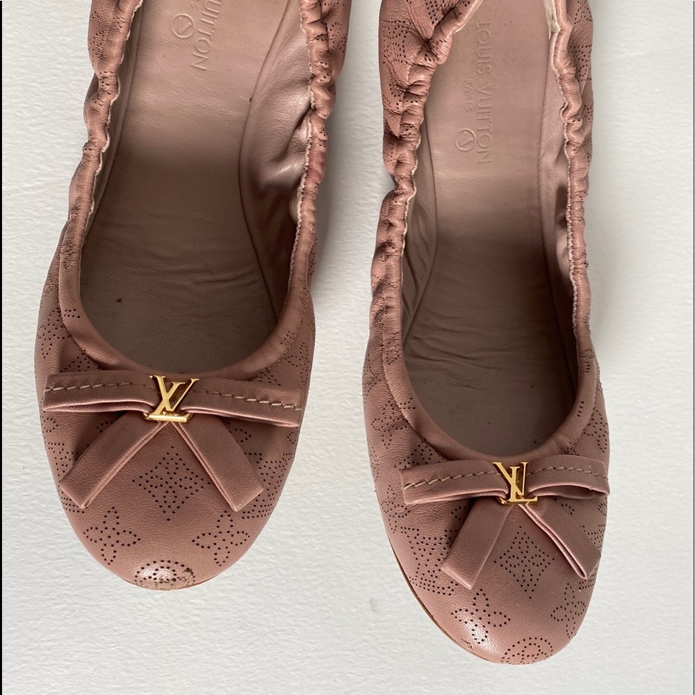 Louis Vuitton Pink Flats with Gold Logo
